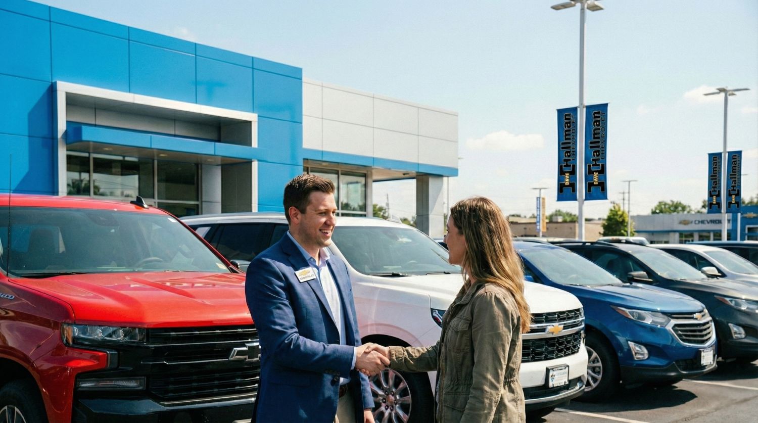 salesman and customer shaking hands at automotive dealership